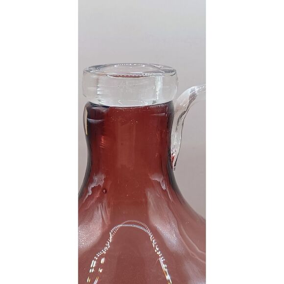 Hand Blown Amethyst Glass Round Jug Vase with Clear Applied Handle and Lip - Picture 11 of 13